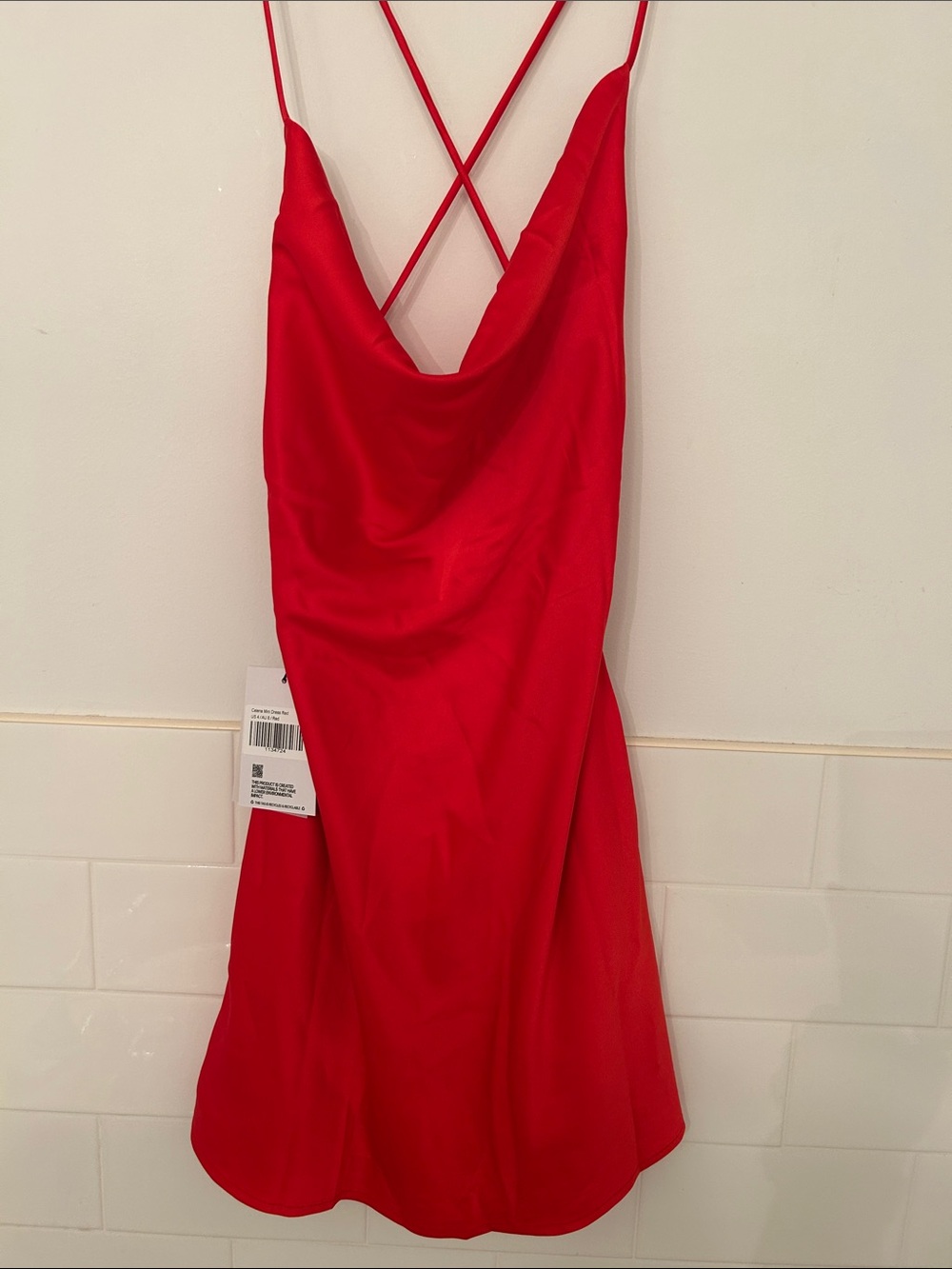 Princess Polly Red Spaghetti-Strap Cowl Neck Mini Dress